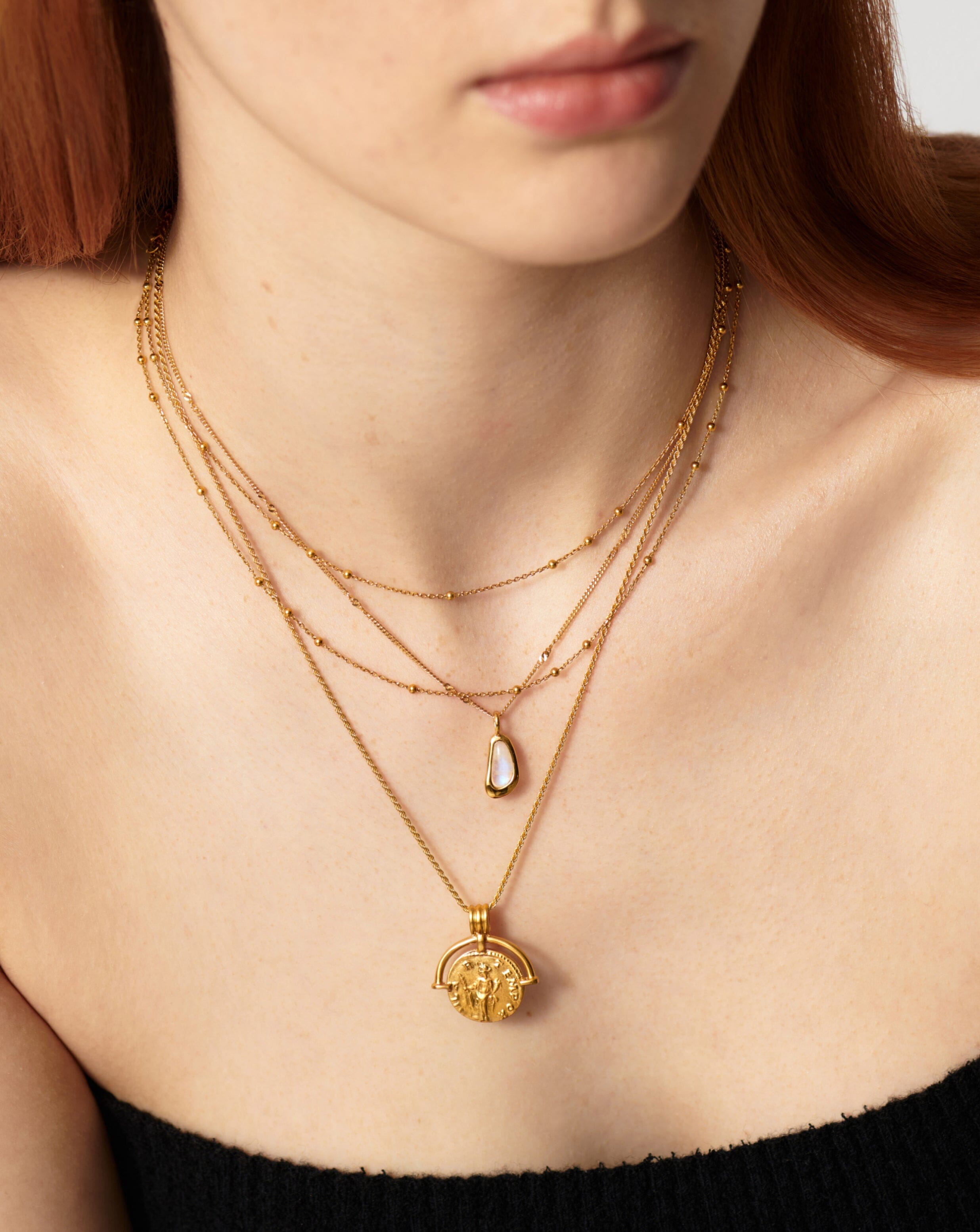 Missoma Engravable Heart Ridge Locket Pendant Necklace | 18ct Gold Plated Vermeil/Rainbow Moonstone