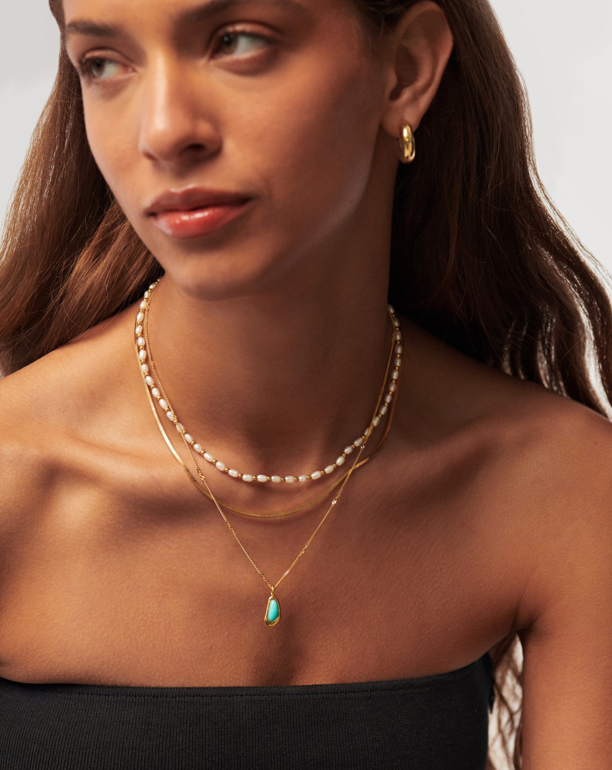 Molten Gemstone Bean Pendant Necklace | 18ct Gold Plated Vermeil/Turquoise Necklaces Missoma 