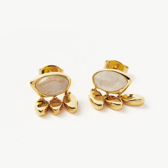 Molten Gemstone Charm Stud Earrings | 18ct Gold Plated Vermeil/Rainbow Moonstone Earrings Missoma 
