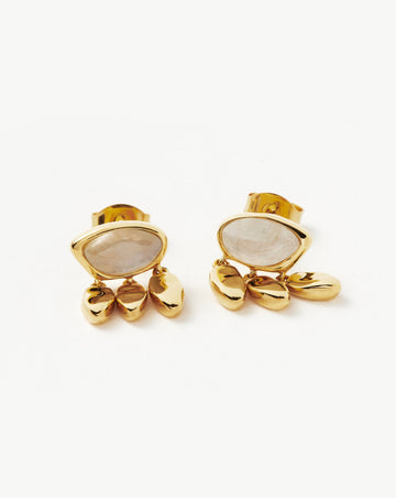 Molten Gemstone Charm Stud Earrings | 18ct Gold Plated Vermeil/Rainbow Moonstone Earrings Missoma 