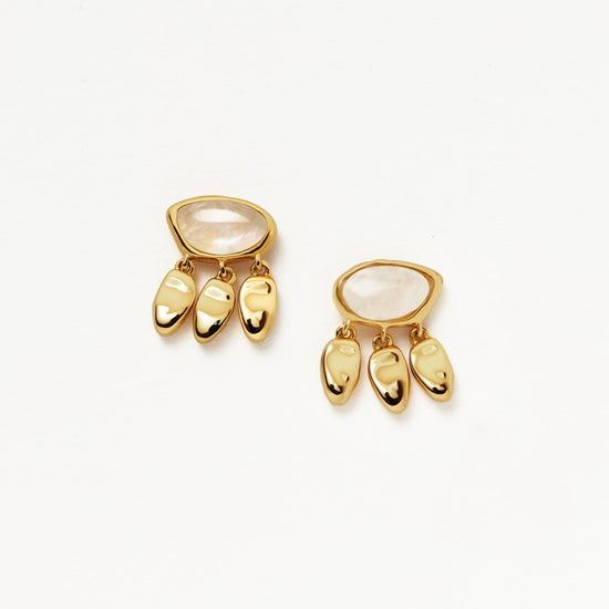 Molten Gemstone Charm Stud Earrings | 18ct Gold Plated Vermeil/Rainbow Moonstone Earrings Missoma 