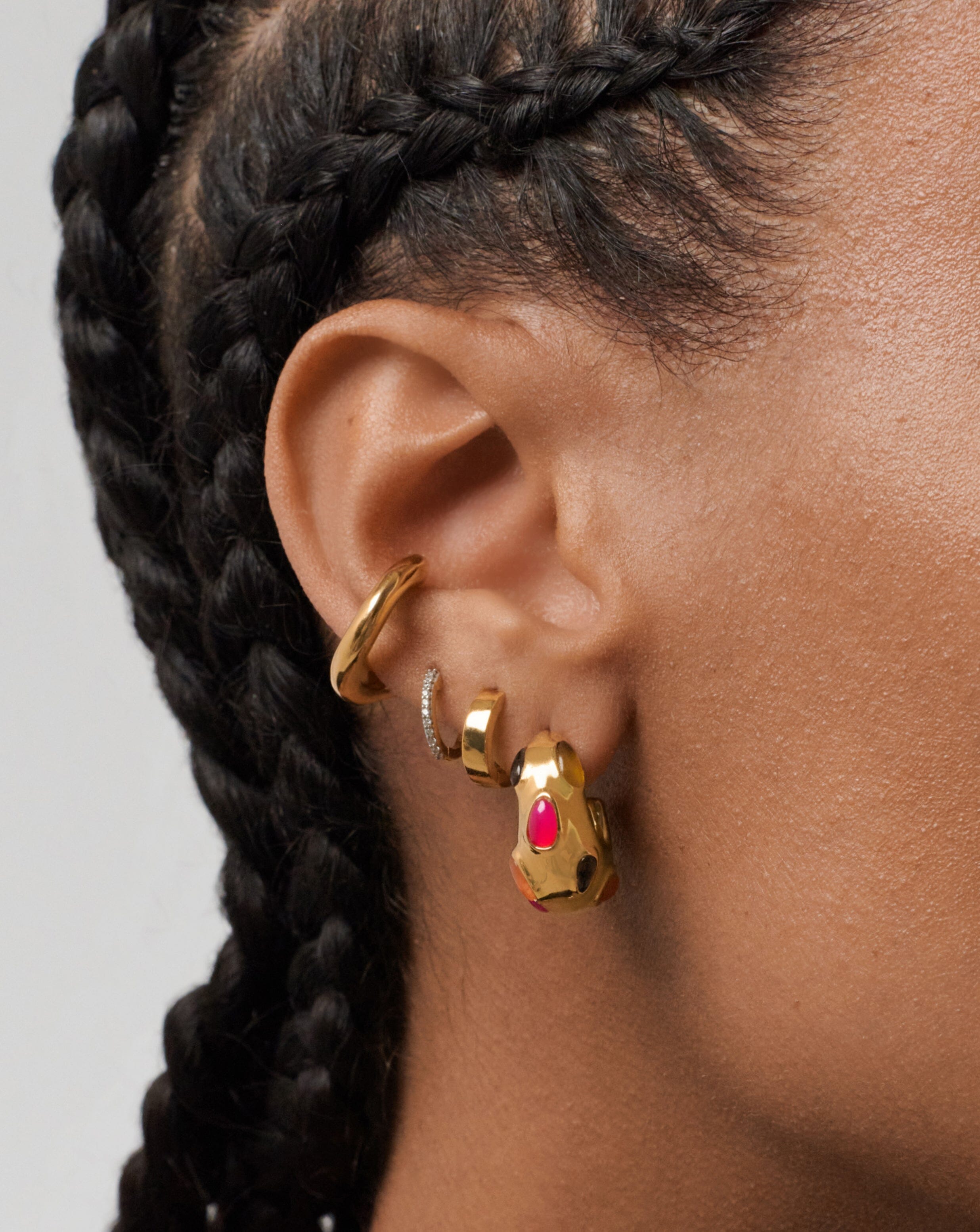 Molten Gemstone Chubby Small Hoop Earrings | 18ct Gold Plated/Chalcedony & Quartz Earrings Missoma 