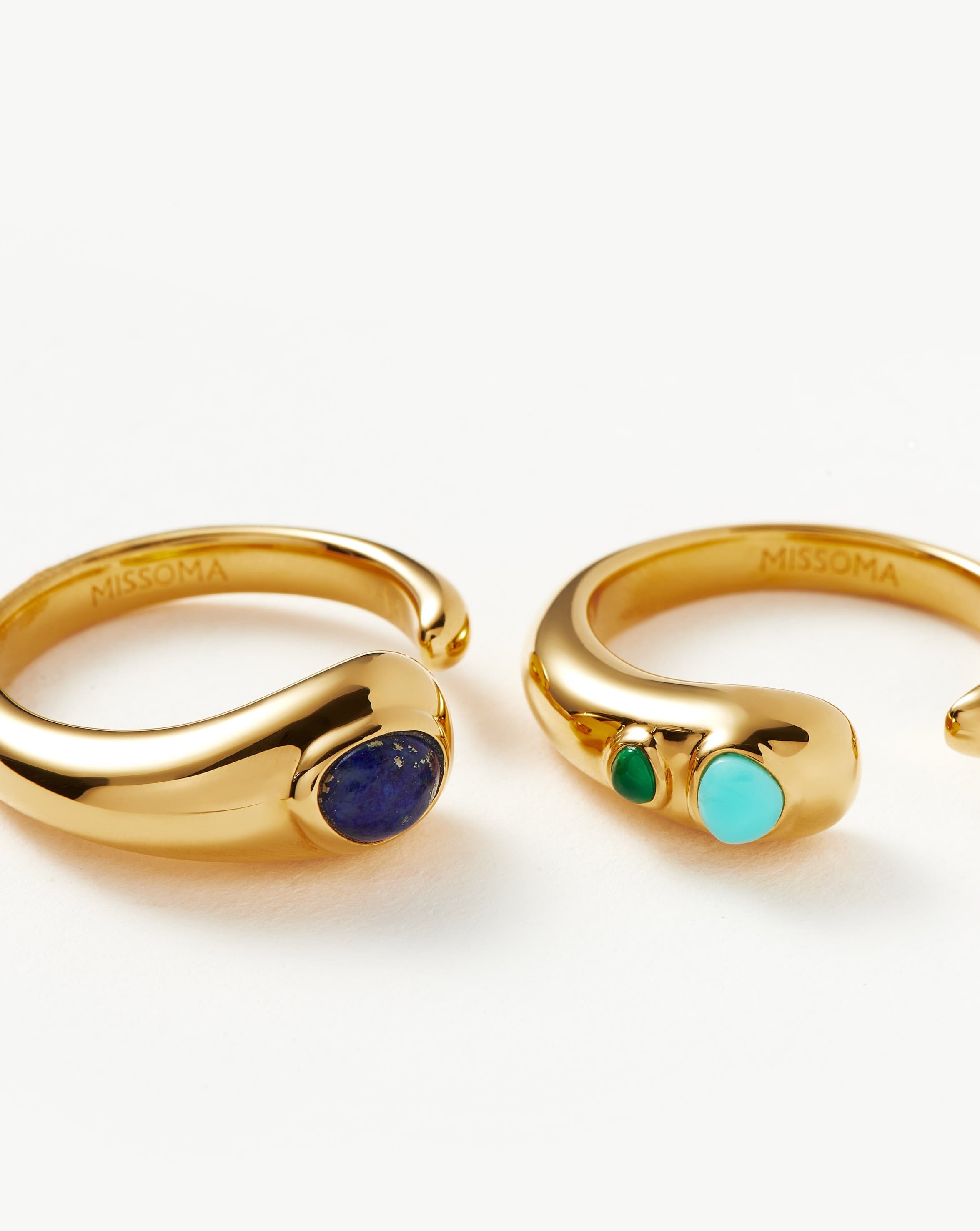 Molten Gemstone Double Stacking Ring Set | 18ct Gold Plated/Chalcedony & Turquoise & Lapis Rings Missoma 