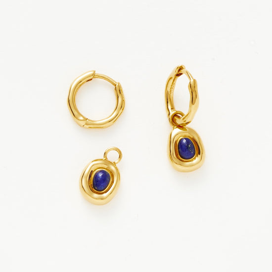 Molten Gemstone Doughnut Charm Mini Hoop Earrings | 18ct Gold Plated Vermeil/Lapis Earrings Missoma 