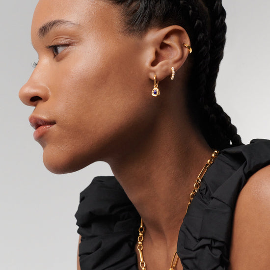 Molten Gemstone Doughnut Charm Mini Hoop Earrings | 18ct Gold Plated Vermeil/Lapis Earrings Missoma 