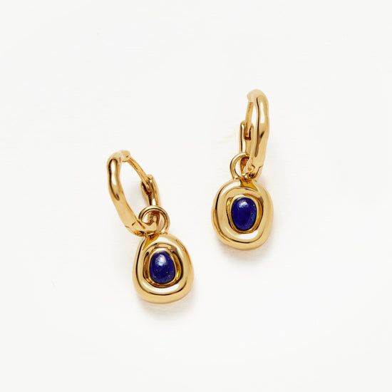Molten Gemstone Doughnut Charm Mini Hoop Earrings | 18ct Gold Plated Vermeil/Lapis Earrings Missoma 