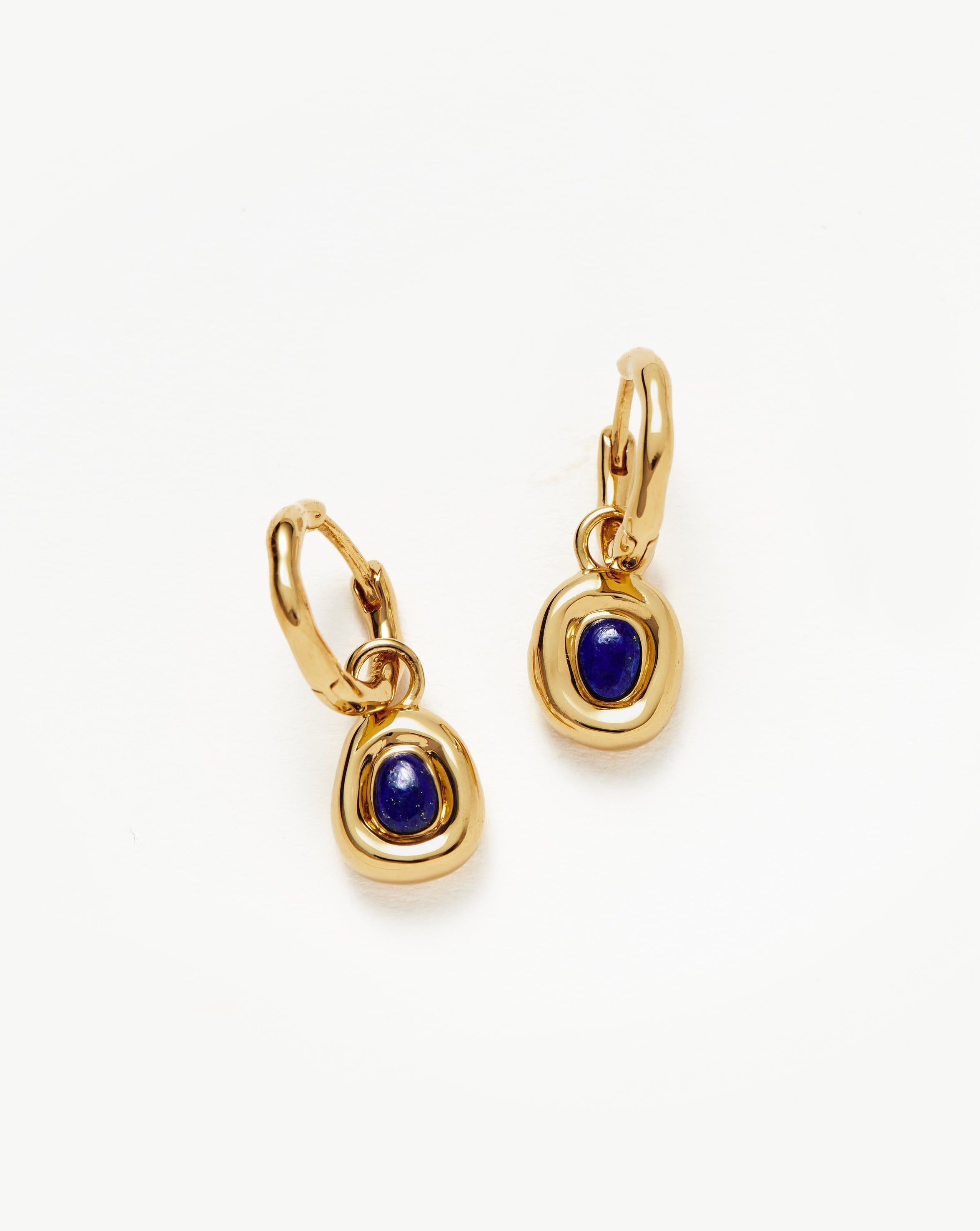 Molten Gemstone Doughnut Charm Mini Hoop Earrings | 18ct Gold Plated Vermeil/Lapis Earrings Missoma 
