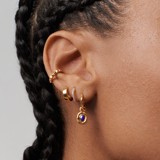 Molten Gemstone Doughnut Charm Mini Hoop Earrings | 18ct Gold Plated Vermeil/Lapis Earrings Missoma 