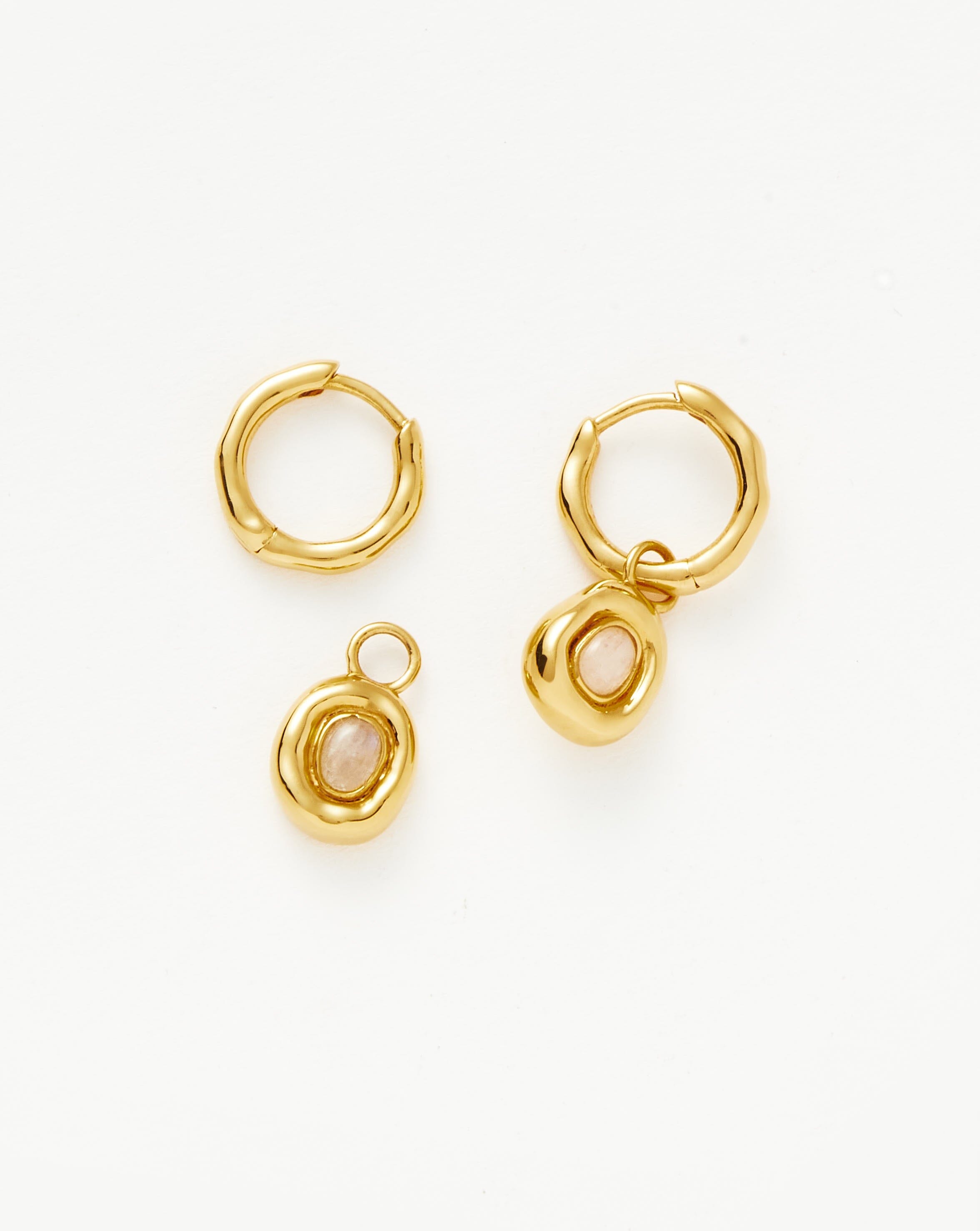 Molten Gemstone Doughnut Charm Mini Hoop Earrings | 18ct Gold Plated Vermeil/Rainbow Moonstone Earrings Missoma 