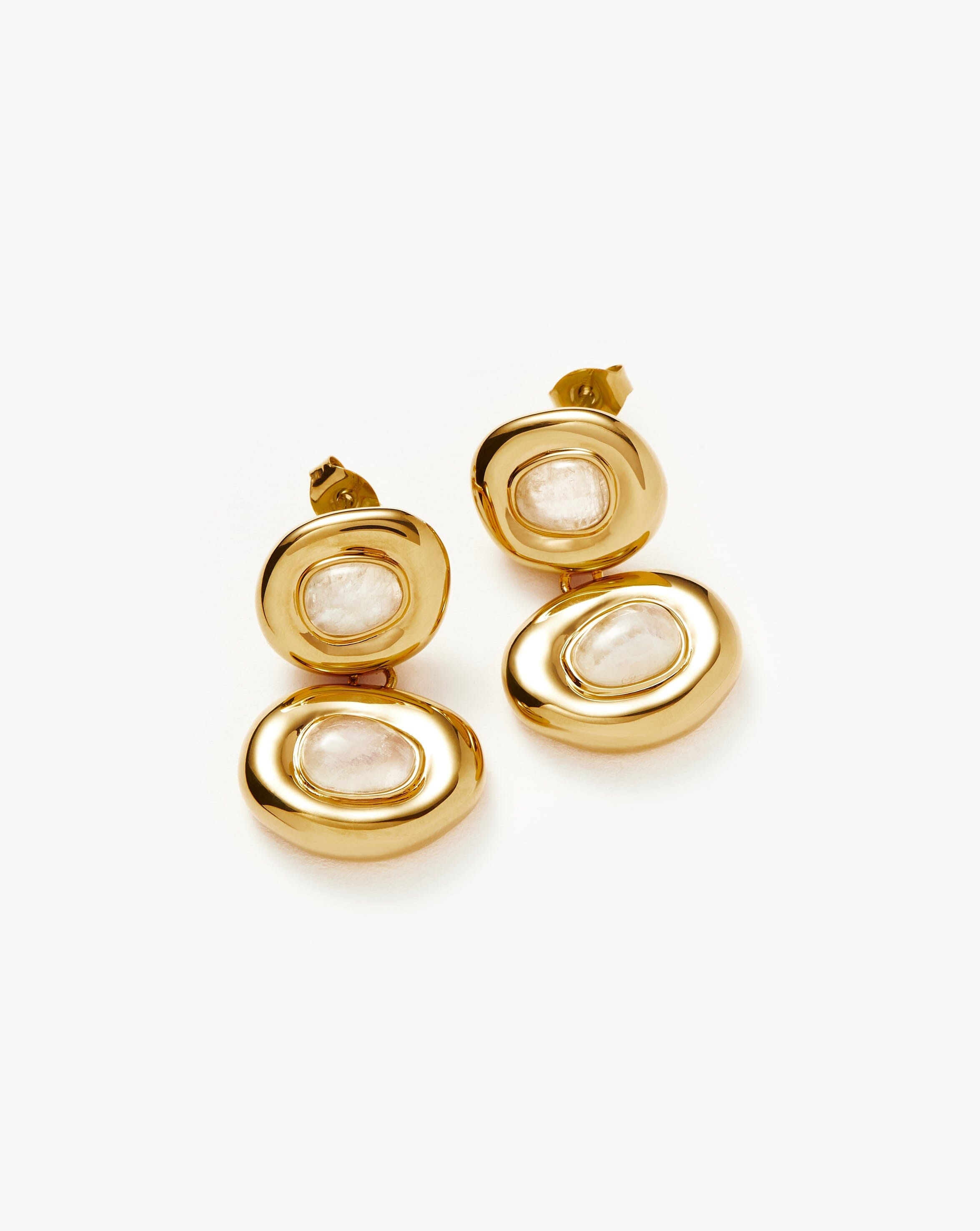 Molten Gemstone Doughnut Double Charm Drop Earrings | 18ct Gold Plated/Rainbow Moonstone Earrings Missoma 