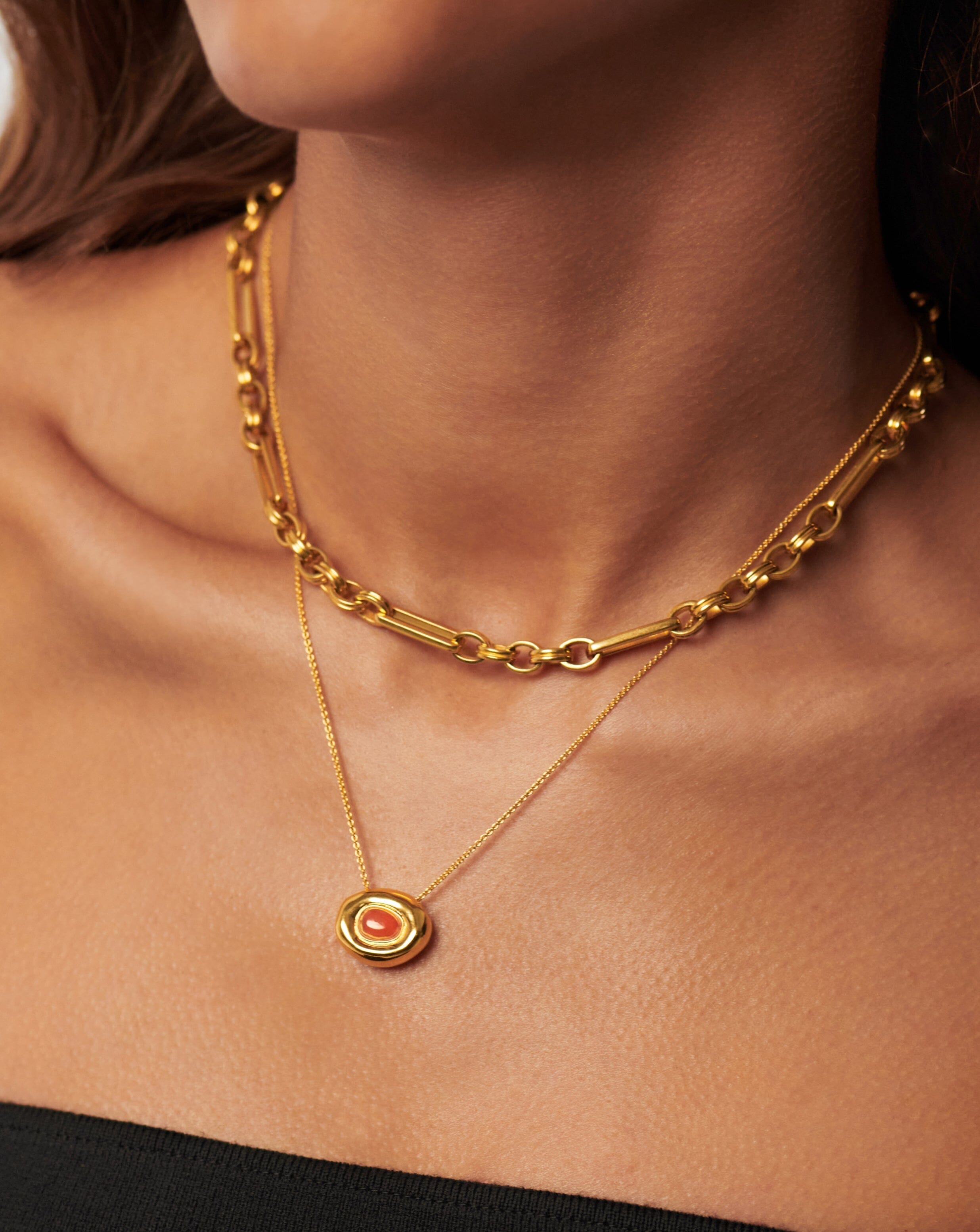 Molten Gemstone Doughnut Pendant Necklace | 18ct Gold Plated Vermeil/Orange Chalcedony Necklaces Missoma 