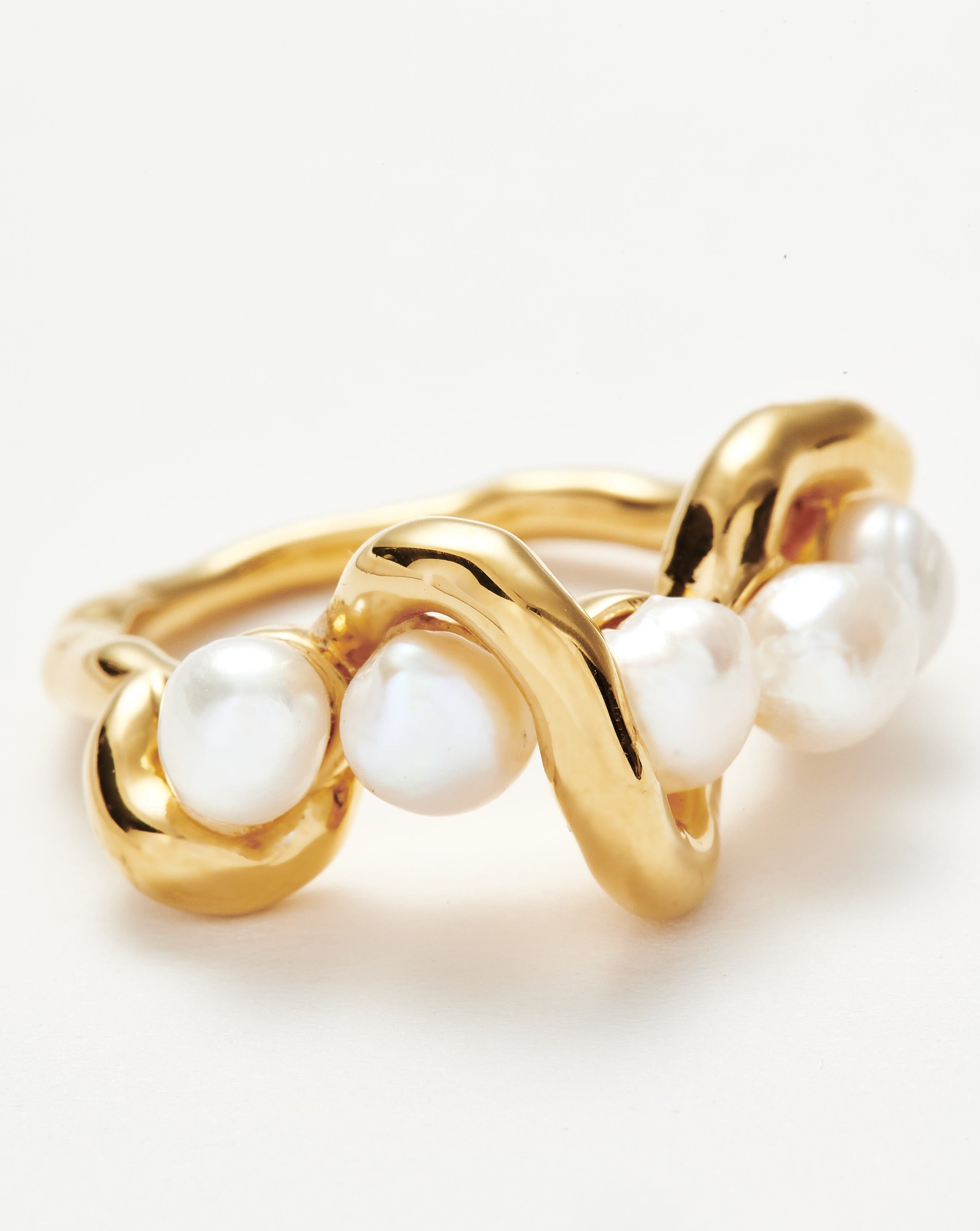 Molten Pearl Twisted Stacking Ring | 18ct Gold Plated Vermeil/Pearl ...