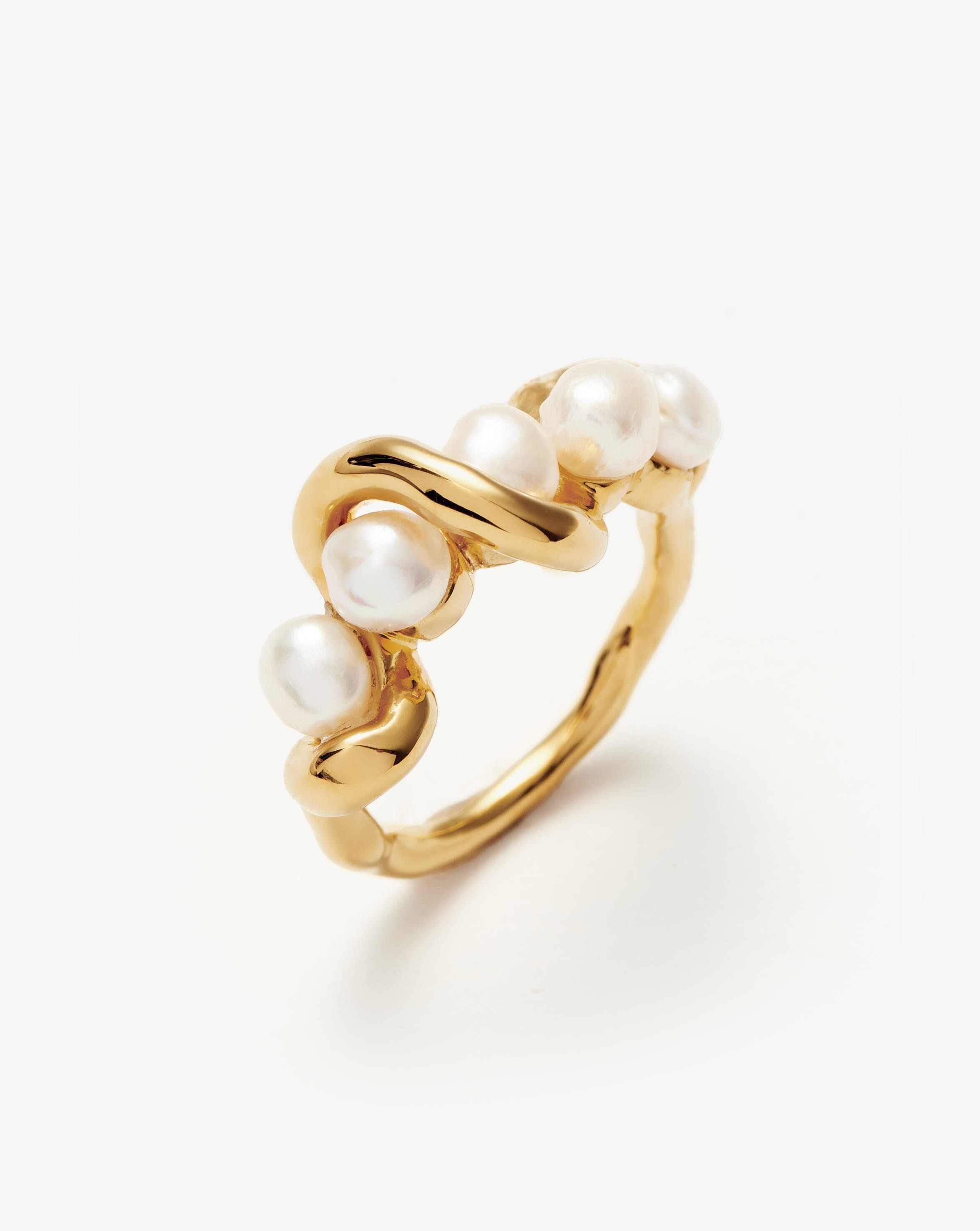 Molten Pearl Twisted Stacking Ring | 18ct Gold Plated Vermeil/Pearl Rings Missoma 