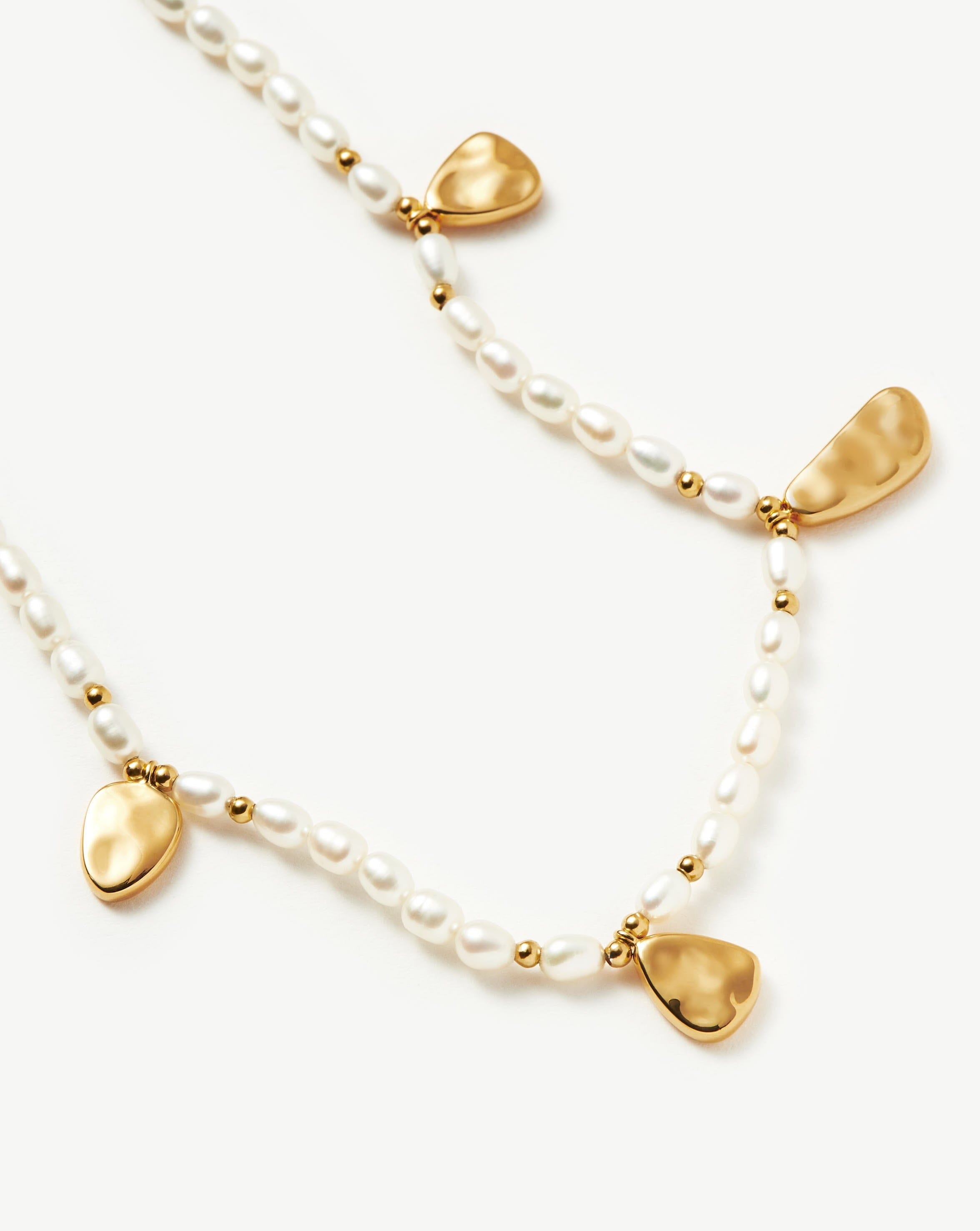 Molten Seed Pearl Hammered Charm Necklace | 18ct Gold Plated/Pearl Necklaces Missoma 