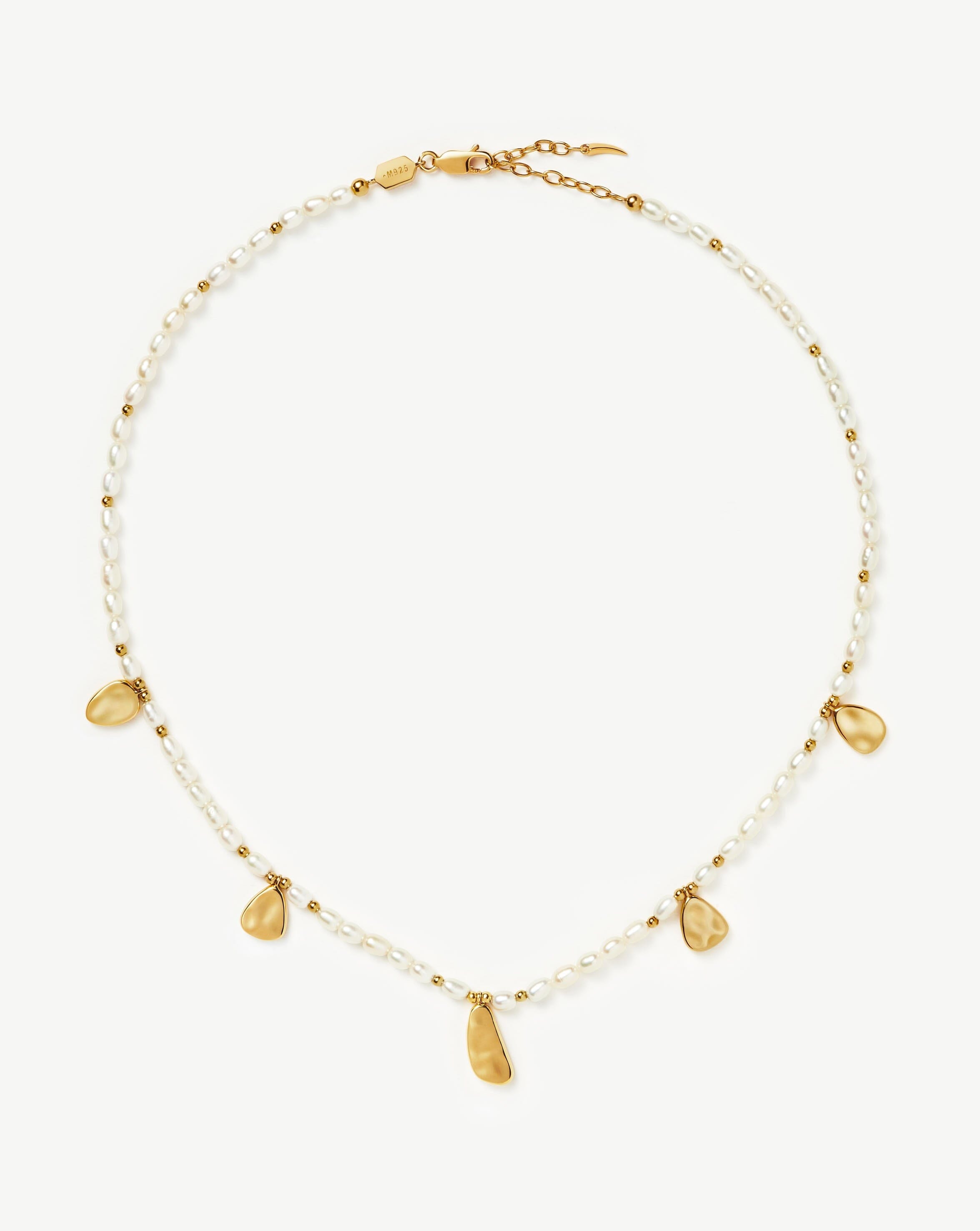 Molten Seed Pearl Hammered Charm Necklace | 18ct Gold Plated/Pearl Necklaces Missoma 