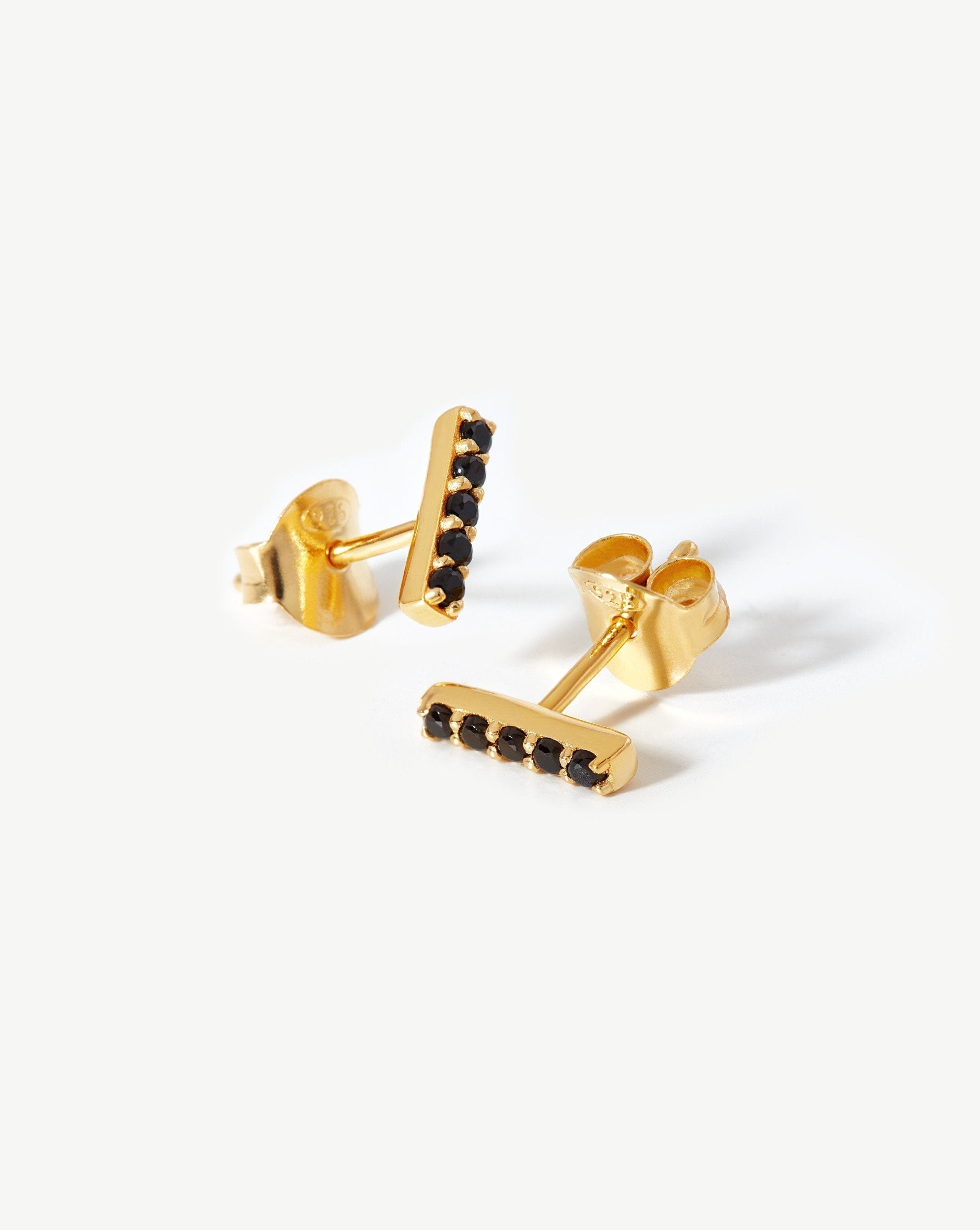 Pave Bar Stud Earrings | 18ct Gold Plated Vermeil/Black Spinel Earrings Missoma 