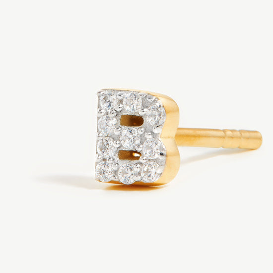 Pave Initial Single Stud Earring - Initial B | 18ct Gold Plated Vermeil/Cubic Zirconia Earrings Missoma 