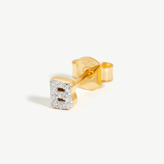Pave Initial Single Stud Earring - Initial B | 18ct Gold Plated Vermeil/Cubic Zirconia Earrings Missoma 