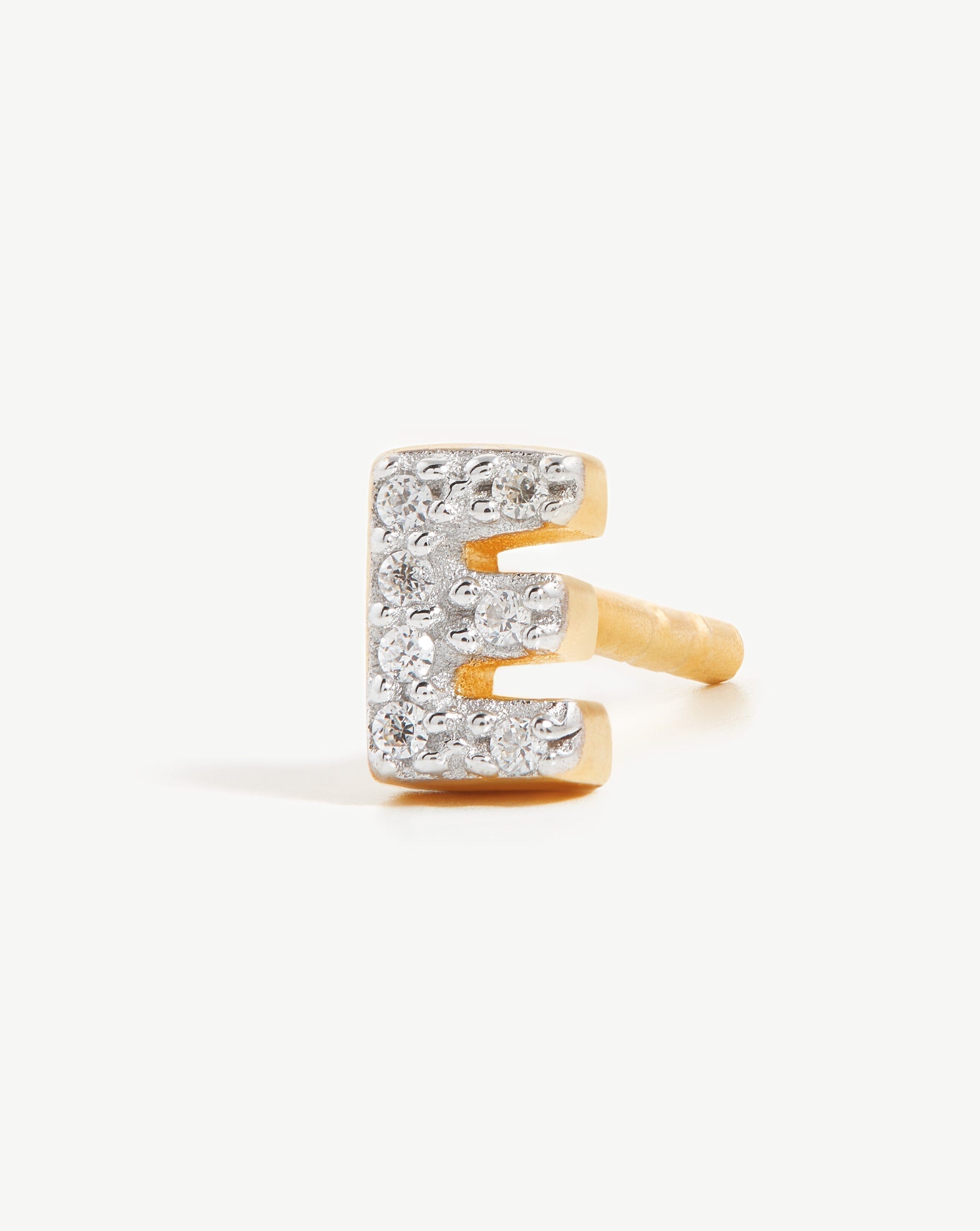 Pave Initial Single Stud Earring - Initial E | 18ct Gold Plated Vermeil/Cubic Zirconia Earrings Missoma 