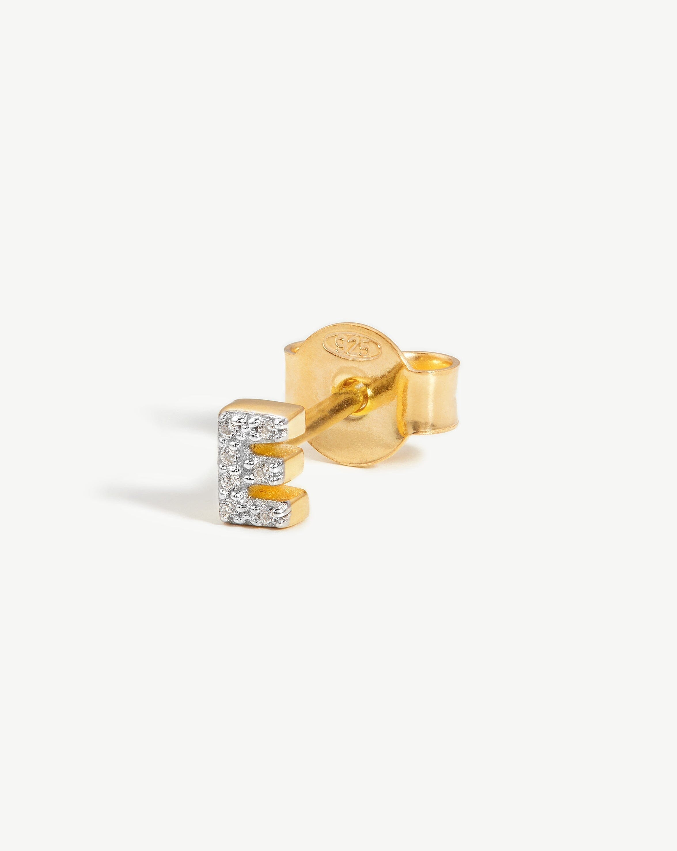 Pave Initial Single Stud Earring - Initial E | 18ct Gold Plated Vermeil/Cubic Zirconia Earrings Missoma 