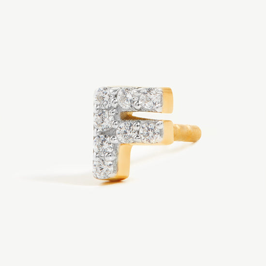 Pave Initial Single Stud Earring - Initial F | 18ct Gold Plated Vermeil/Cubic Zirconia Earrings Missoma 