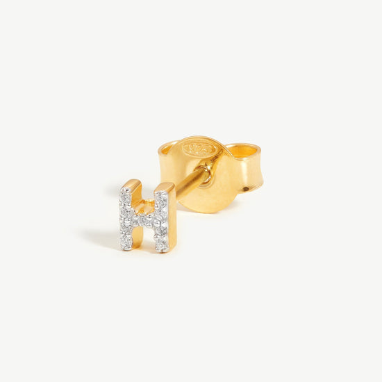 Pave Initial Single Stud Earring - Initial H | 18ct Gold Plated Vermeil/Cubic Zirconia Earrings Missoma 