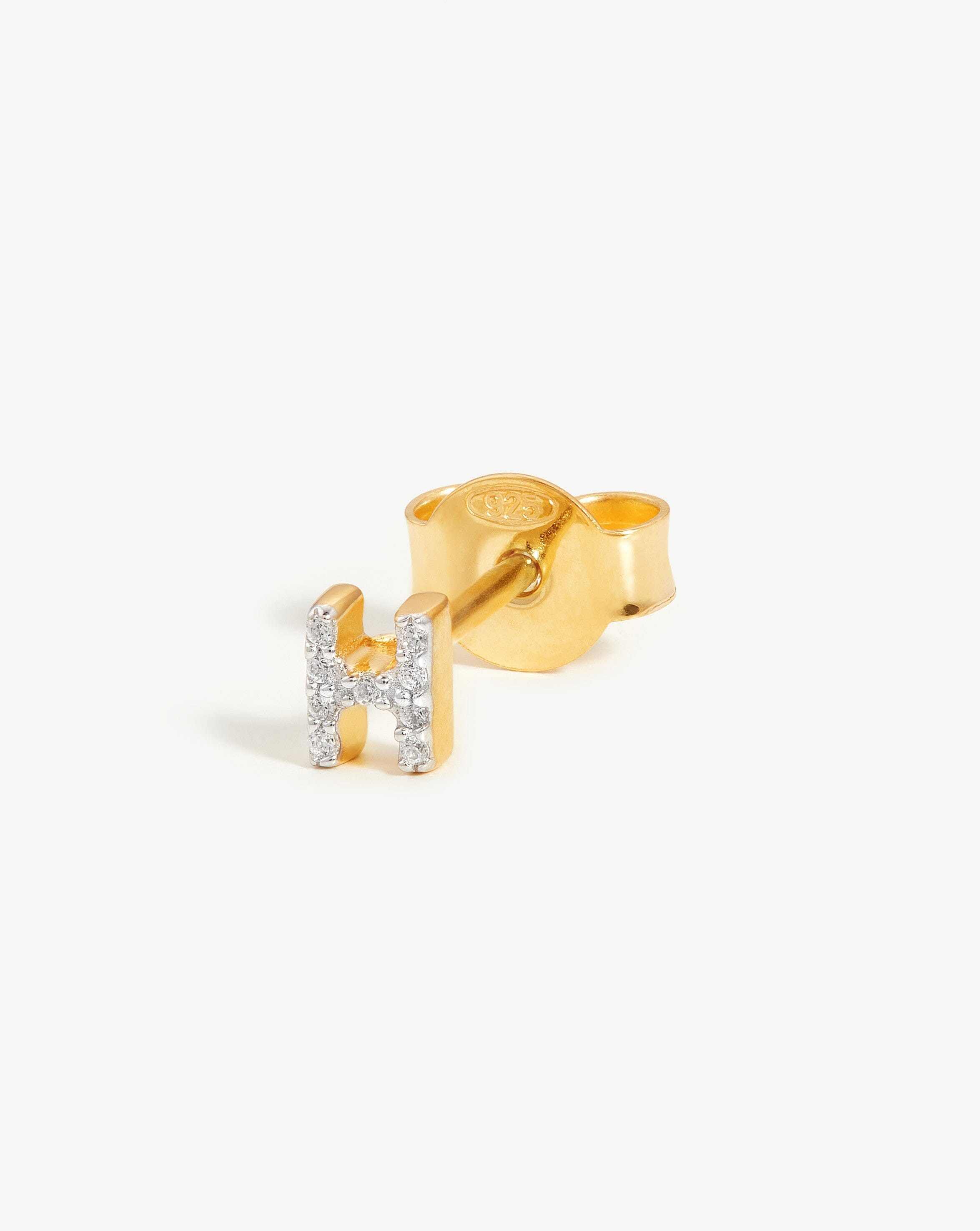 Pave Initial Single Stud Earring - Initial H | 18ct Gold Plated Vermeil/Cubic Zirconia Earrings Missoma 