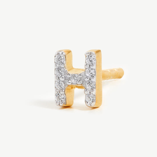 Pave Initial Single Stud Earring - Initial H | 18ct Gold Plated Vermeil/Cubic Zirconia Earrings Missoma 