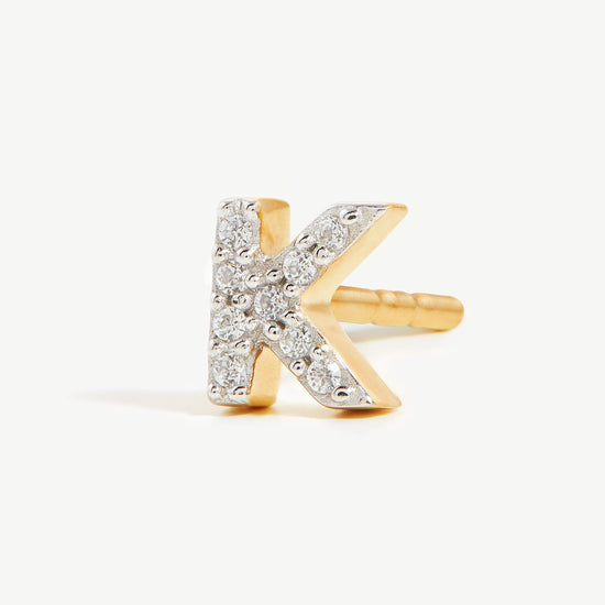 Pave Initial Single Stud Earring - Initial K | 18ct Gold Plated Vermeil/Cubic Zirconia Earrings Missoma 