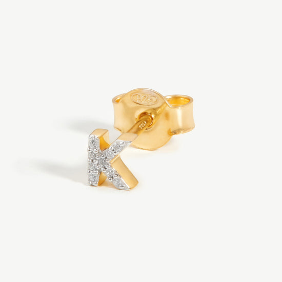 Pave Initial Single Stud Earring - Initial K | 18ct Gold Plated Vermeil/Cubic Zirconia Earrings Missoma 