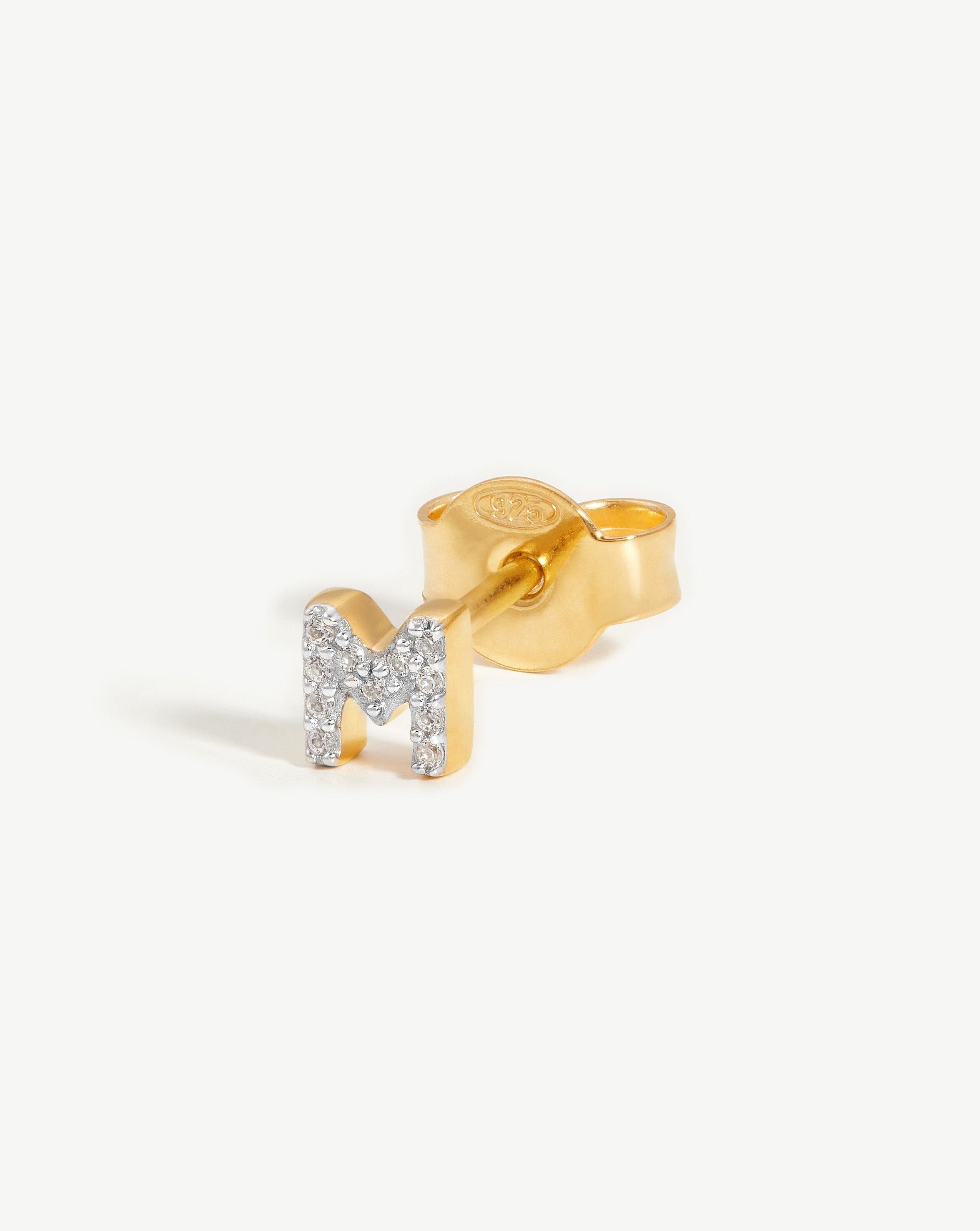 Pave Initial Single Stud Earring - Initial M | 18ct Gold Plated Vermeil/Cubic Zirconia Earrings Missoma 
