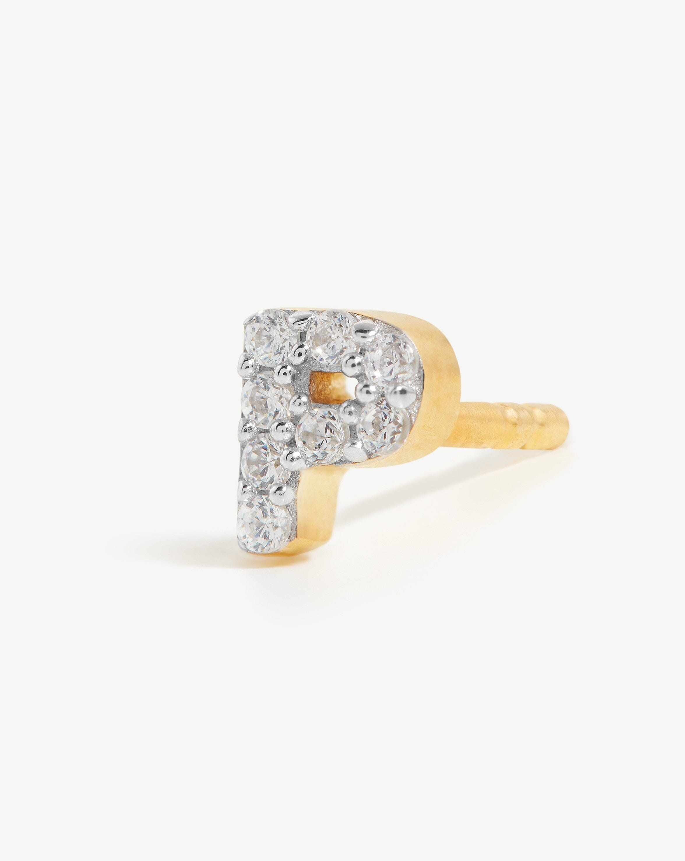 Pave Initial Single Stud Earring - Initial P | 18ct Gold Plated Vermeil/Cubic Zirconia Earrings Missoma 