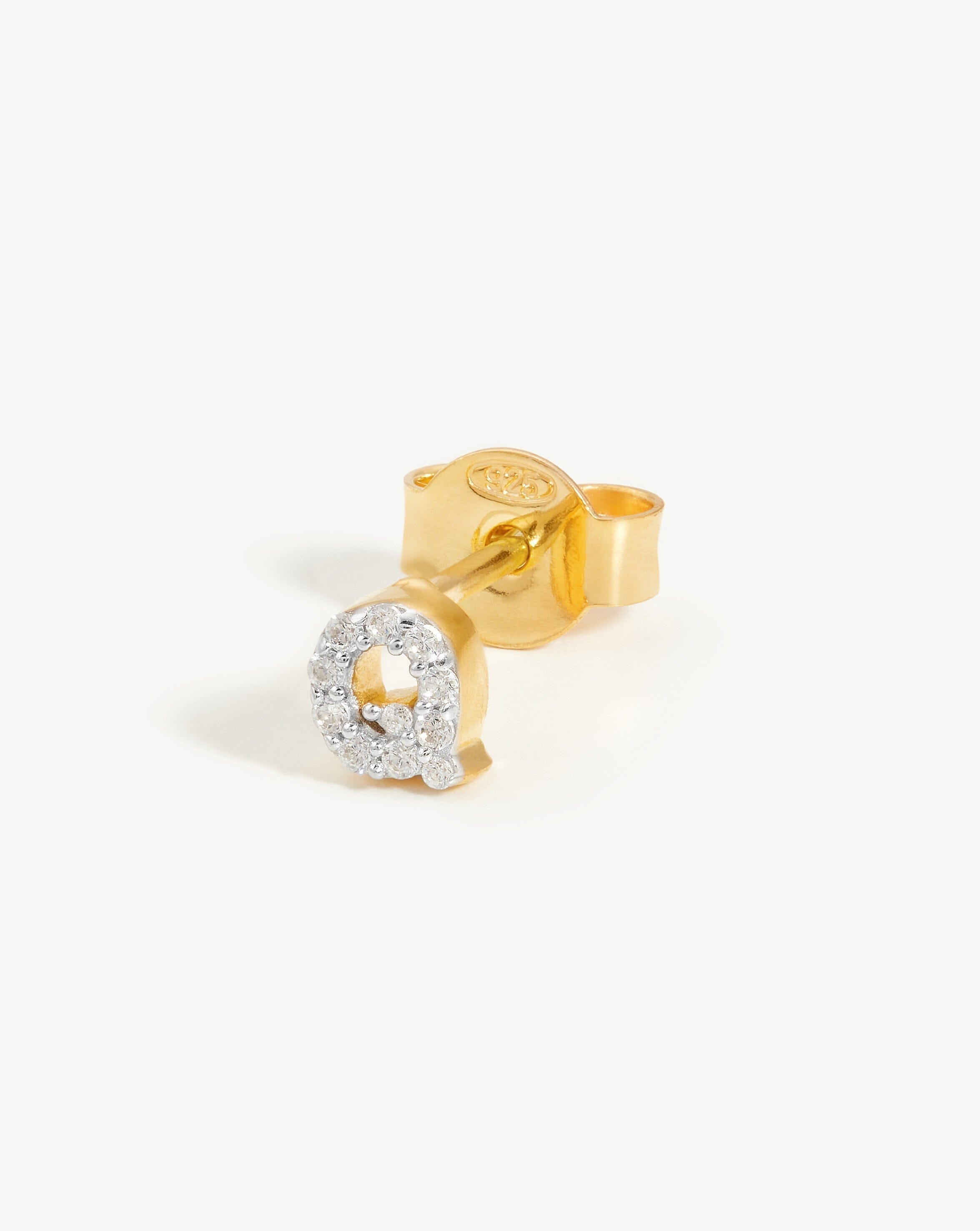 Pave Initial Single Stud Earring - Initial Q | 18ct Gold Plated Vermeil/Cubic Zirconia Earrings Missoma 