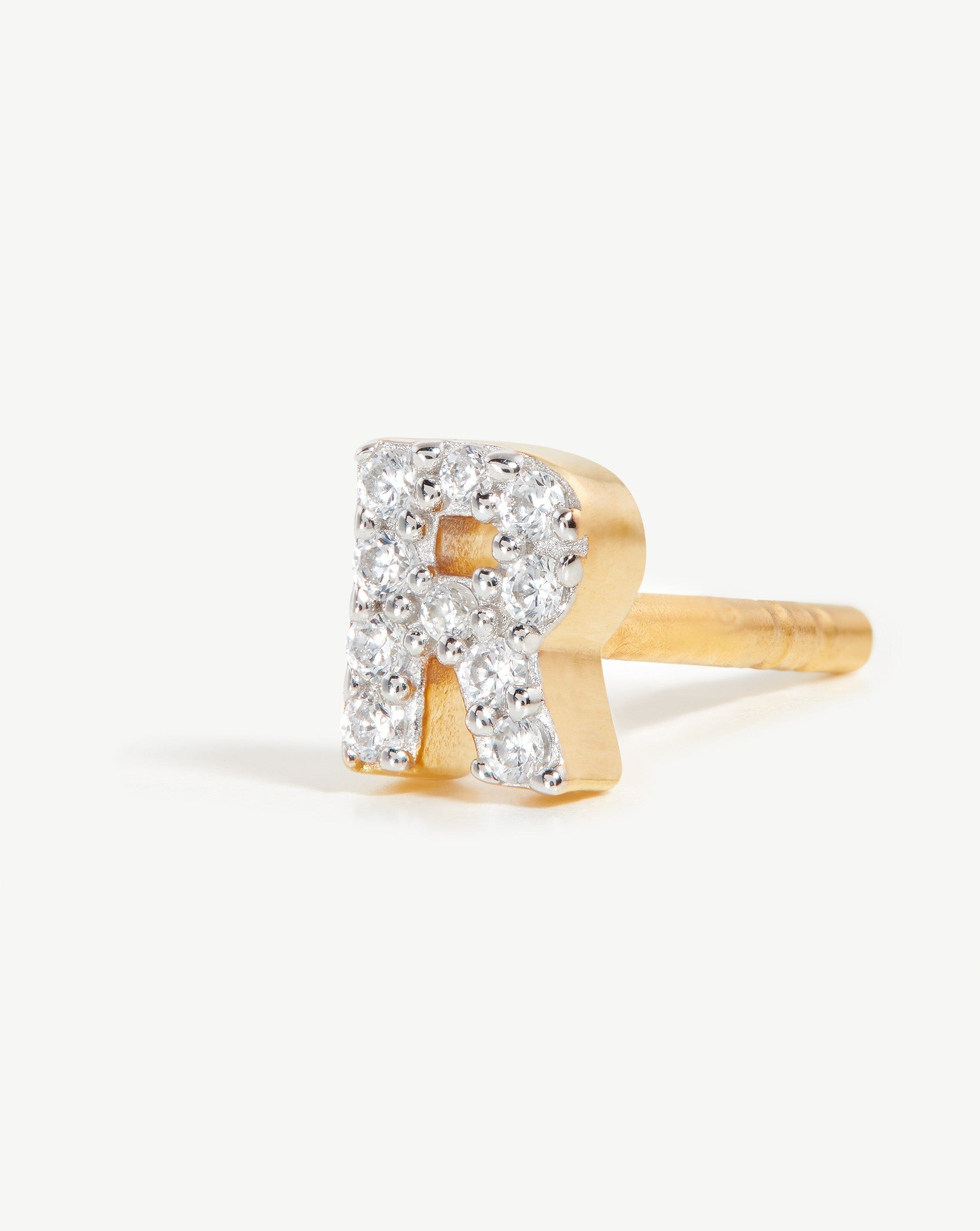 Pave Initial Single Stud Earring - Initial R | 18ct Gold Plated Vermeil/Cubic Zirconia Earrings Missoma 