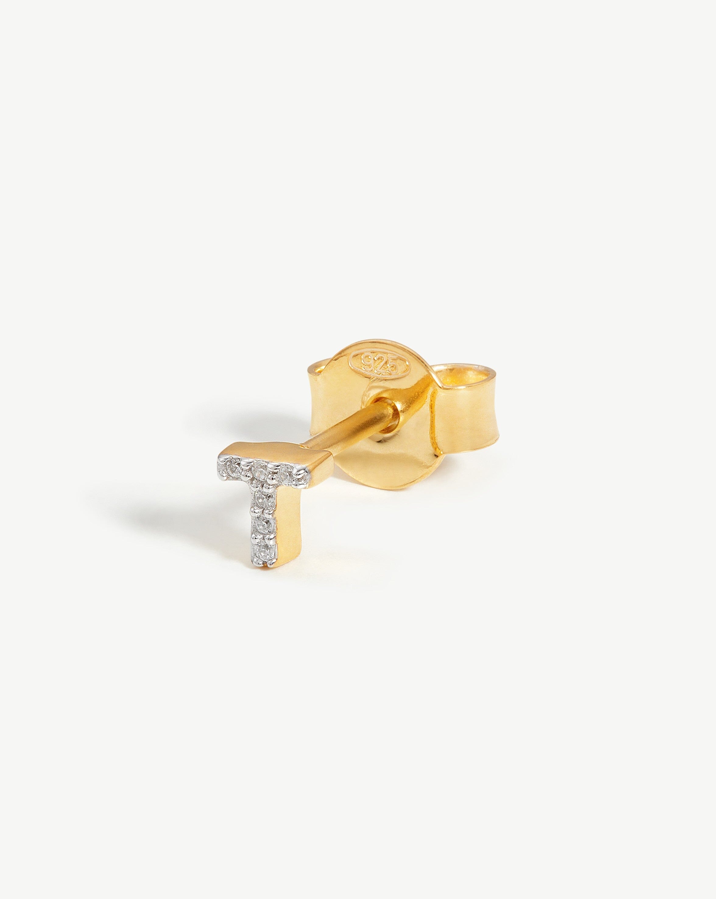 Pave Initial Single Stud Earring - Initial T | 18ct Gold Plated Vermeil/Cubic Zirconia Earrings Missoma 