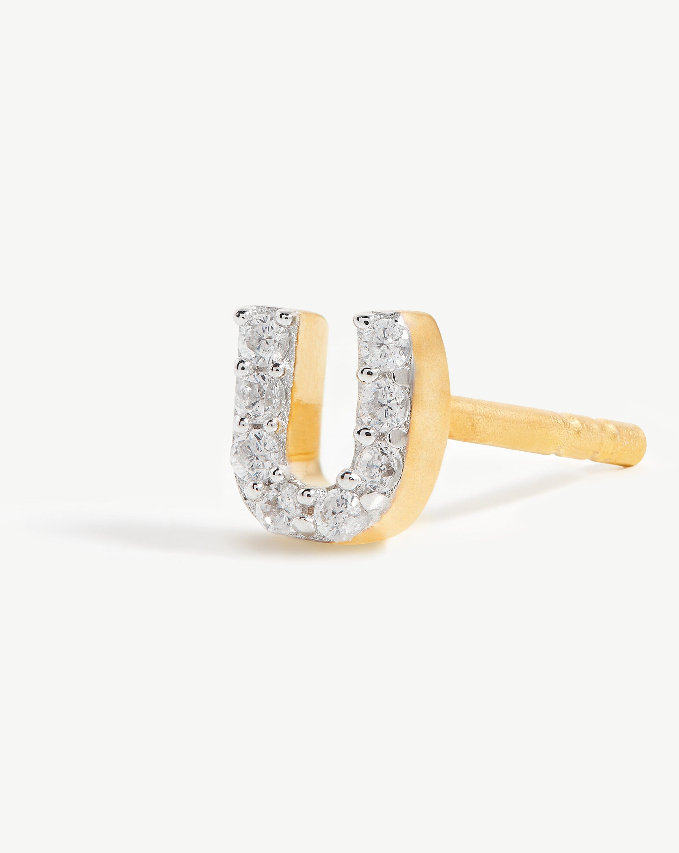 Pave Initial Single Stud Earring - Initial U | 18ct Gold Plated Vermeil/Cubic Zirconia Earrings Missoma 