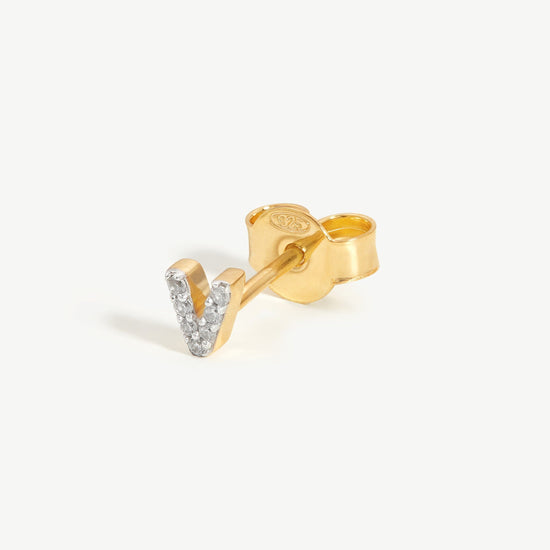 Pave Initial Single Stud Earring - Initial V | 18ct Gold Plated Vermeil/Cubic Zirconia Earrings Missoma 