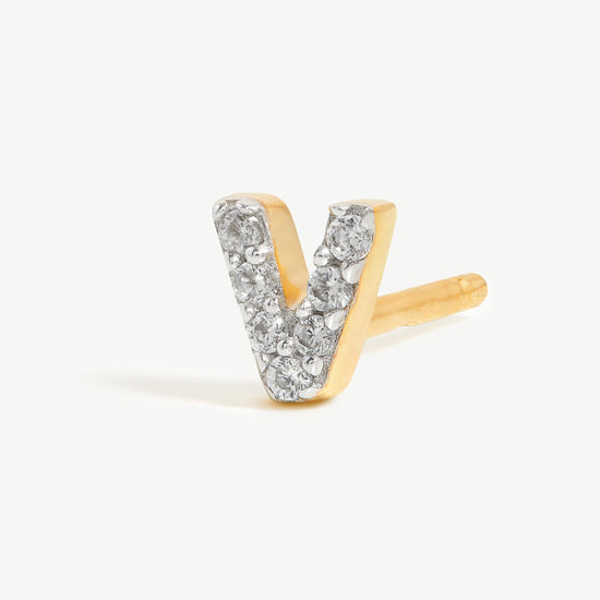 Pave Initial Single Stud Earring - Initial V | 18ct Gold Plated Vermeil/Cubic Zirconia Earrings Missoma 