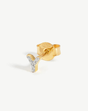 Pave Initial Single Stud Earring - Initial Y | 18ct Gold Plated Vermeil/Cubic Zirconia Earrings Missoma 