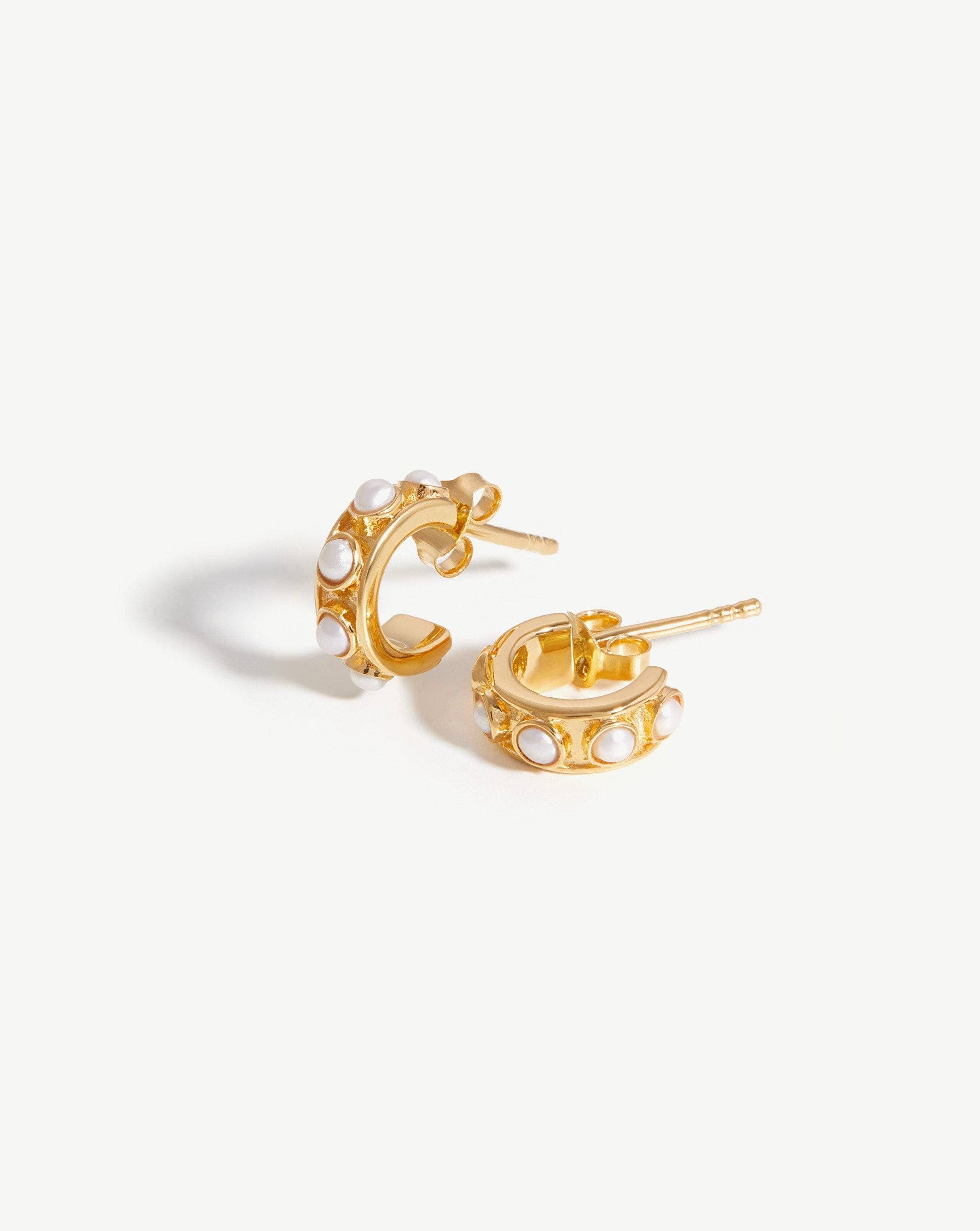 Pearl Studded Huggies | 18ct Gold Plated Vermeil/Pearl Earrings Missoma 