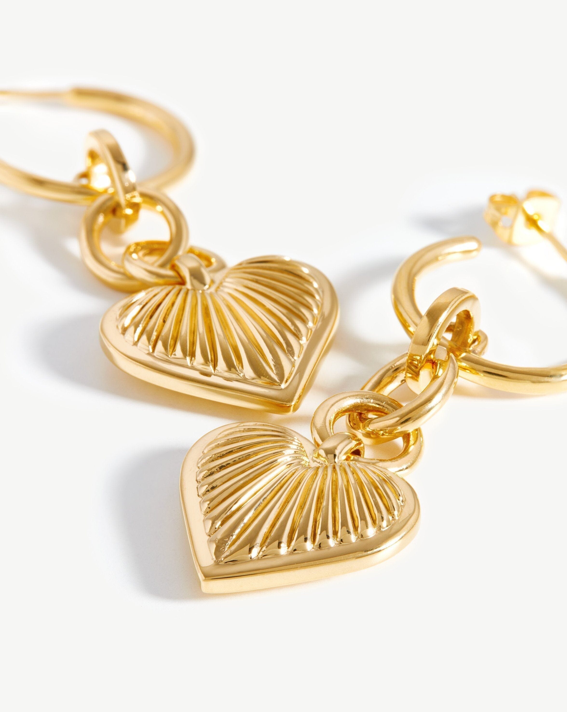 Ridge Heart Drop Hoop Earrings | 18ct Gold Plated Earrings Missoma 