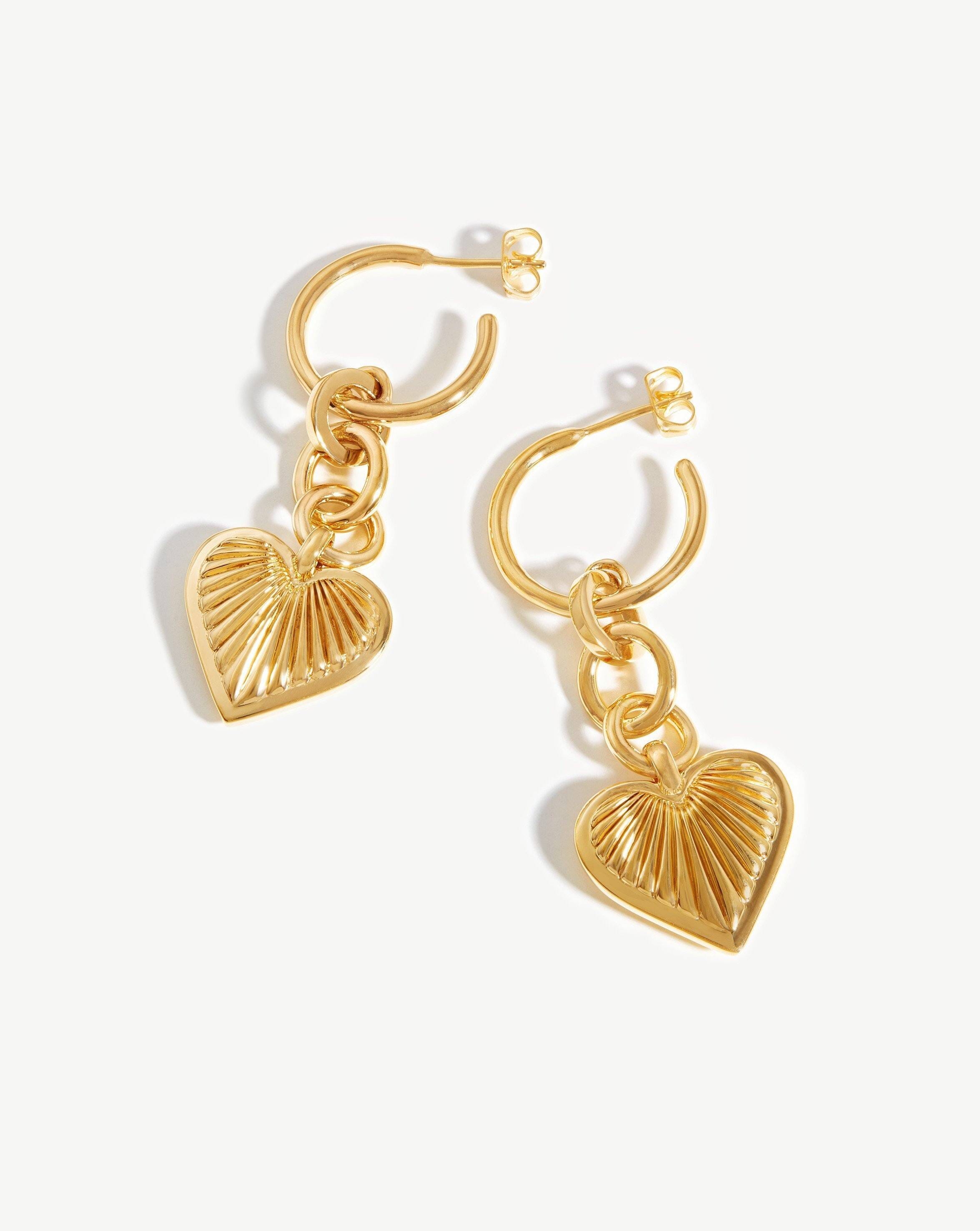 Ridge Heart Drop Hoop Earrings | 18ct Gold Plated Earrings Missoma 