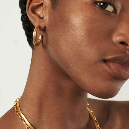 Ridge Large Hoop Earrings | 18ct Gold Plated Earrings Missoma 