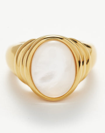 Savi Ridge Oval Gemstone Chunky Ring | 18ct Gold Plated Vermeil/ Mother of Pearl & Quartz Rings Missoma 