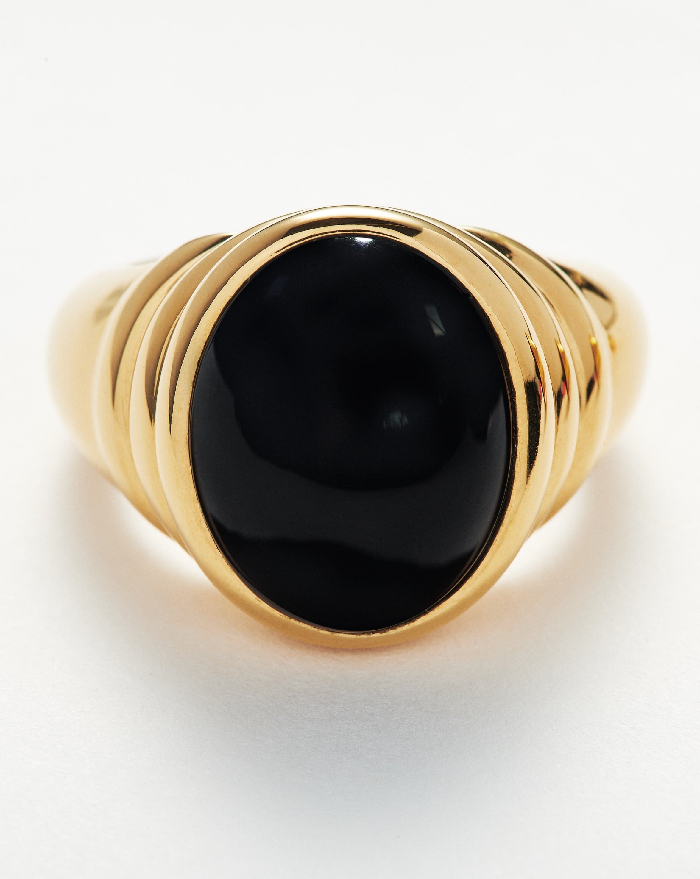 Savi Ridge Oval Gemstone Chunky Ring | 18ct Gold Plated Vermeil/Black Onyx Rings Missoma 