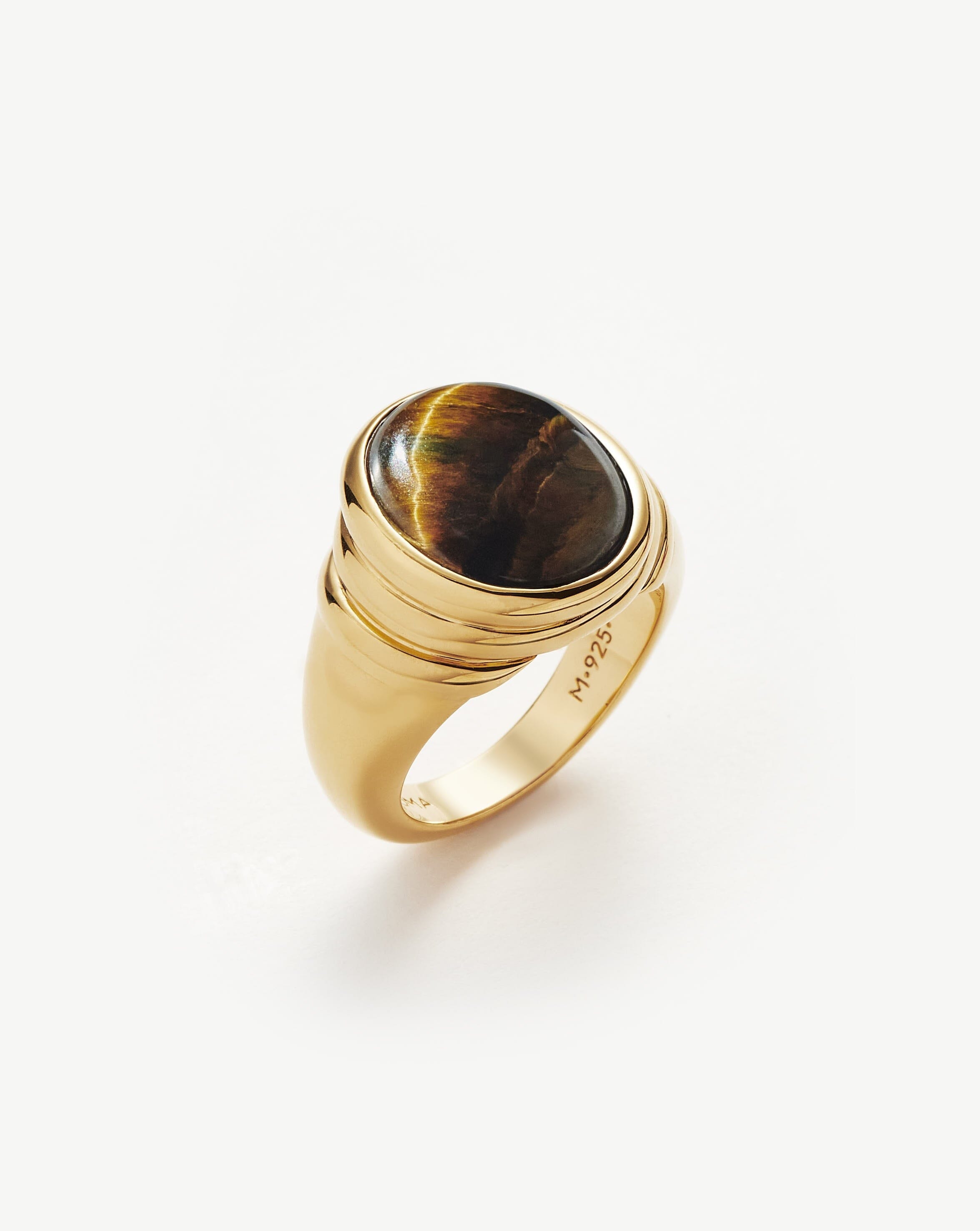 Savi Ridge Oval Gemstone Chunky Ring | 18ct Gold Plated Vermeil/Tiger's Eye Rings Missoma 