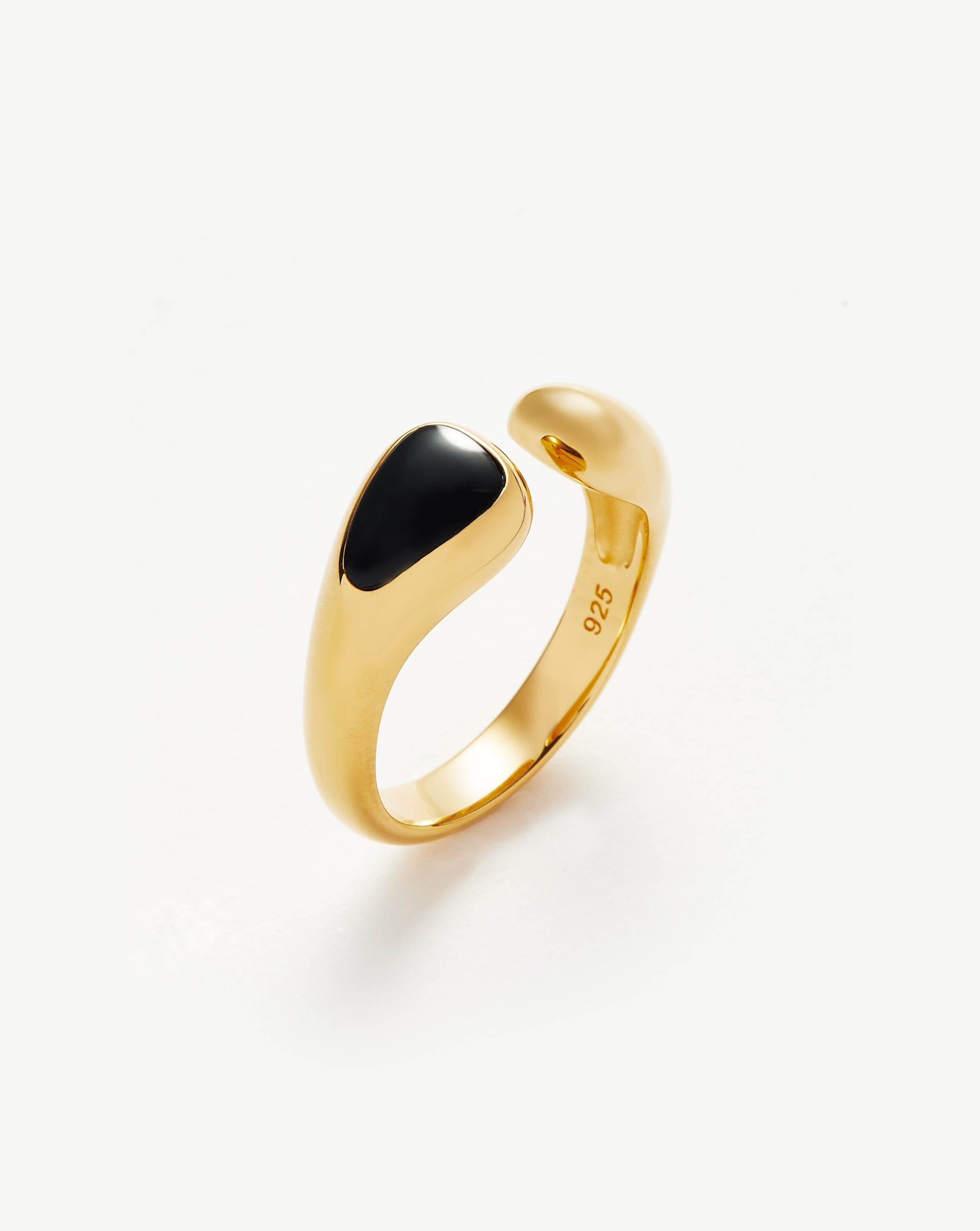 Savi Sculptural Black Onyx Open Ring | 18ct Gold Plated Vermeil/Black Onyx Rings Missoma 