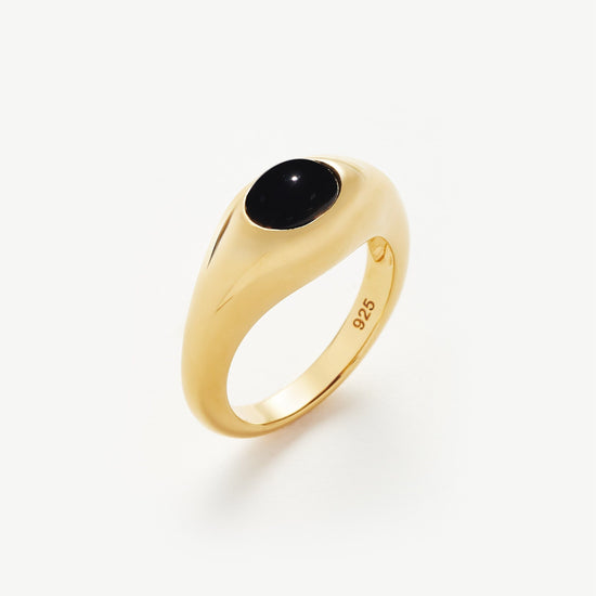 Savi Sculptural Gemstone Stacking Ring | 18ct Gold Plated Vermeil/Black Onyx Rings Missoma 