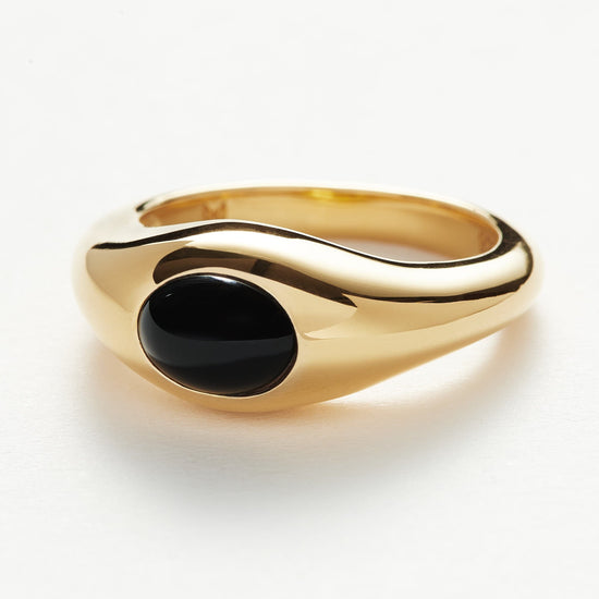 Savi Sculptural Gemstone Stacking Ring | 18ct Gold Plated Vermeil/Black Onyx Rings Missoma 