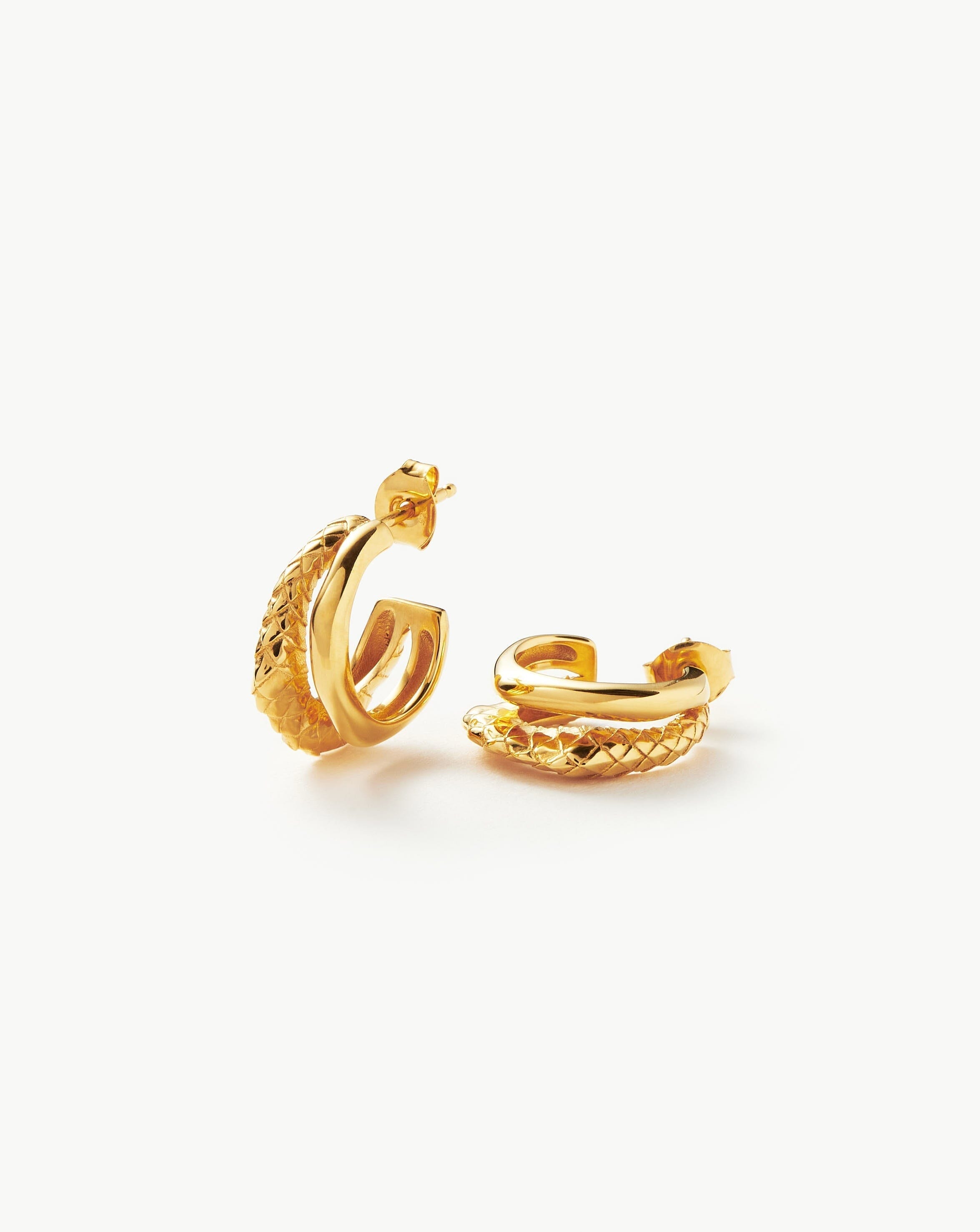 Serpent Textured Double Mini Hoop Earrings | 18ct Gold Plated Vermeil Earrings Missoma 18ct Gold Plated Vermeil 